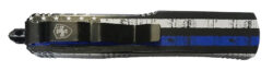 Templar Knife MBTB331 Gen II Back The Blue Slim 3.43" OTF Drop Point Plain Black Oxide Stonewashed 440C SS Blade, 5.05" Black & White w/Blue Line Aluminum Handle, Glass Breaker